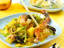 Papillotes de gambas au curry
