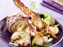 Poulet fermier au gruyère AOC Suisse, ventrèche des pyrénées et ses légumes