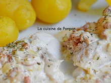 Filet de cabillaud cuit à basse température sauce crevettes