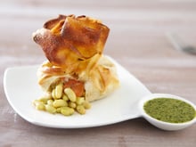 Croustillant de flageolet miel et cumin, jus de coriandre