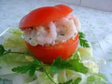 Tomates surprises à l'ebly et aux crevettes