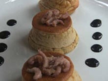 Gratin de crevettes grises, de thon et son flan d'aneth