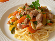 Linguine au veau, Parme et légumes