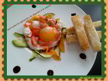 Œuf mollet et tagliatelles de légumes à la vapeur