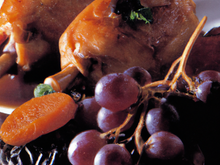 Cailles gourmandes aux raisins et foie gras