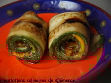 Roulés de courgette à la mimolette, thym et crème de balsamique