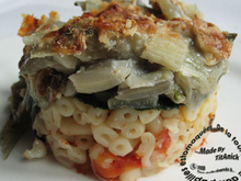 Gratin de pâtes aux côtes de blettes aillées aux tomates