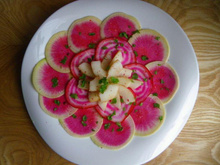 Carpaccio de légumes racines et poires