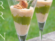 Verrine printanière de légumes et sa brochette croustillante de Saint Jacques