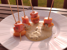 Brochettes de saumon et lotte au sabayon