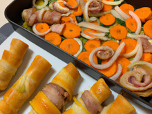 Feuilletés garnis aux pieds de porc, escargots et mirepoix de légumes