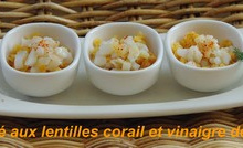 Flétan fumé, lentilles corails et vinaigre aux agrumes