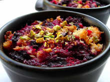 Brioche perdue aux fruits rouges et mascarpone, éclats de pistache