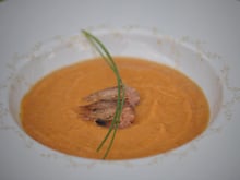 Velouté de carottes au gingembre et crevettes grises