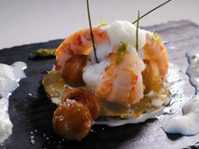Tarte pommes de terre, langoustine et marrons