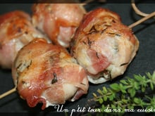 P'tites brochettes de lapin, poitrine fumée et moutarde à l'ancienne