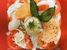 Salade en rouge et blanc et sorbet citron basilic