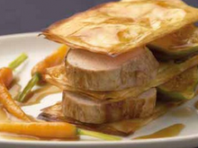 Pastilla de mignon de veau rôti aux figues et ses carottes au jus