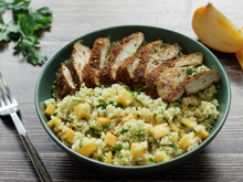Salade de boulgour au poulet, Kaki Ribera del Xùquer AOP et aux herbes