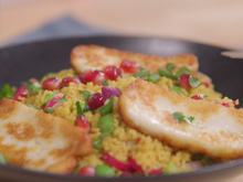 Salade de couscous, Halloumi grillé et grenade