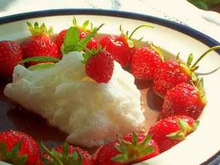 Fraises à la nage dans une mer de chocolat amer et son iceberg mentholé à la dérive