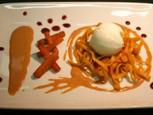 Pâtes au potimarron, sauce caramel et sorbet au citron