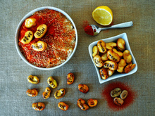 Houmous de fèves et fèves frites