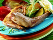 Lapin grillé au naturel et copeaux de légumes d'été