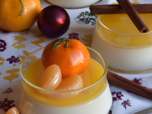Nage de clémentines aux épices, panacotta à la vanille