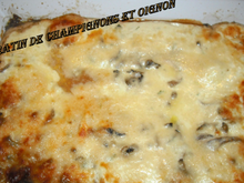 Gratin de champignons de Paris, oignons et gingembre