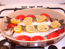 Bar au four au vin blanc et crème fraîche