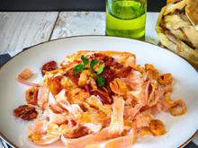 Tagliatelles fraîches aux crevettes et chorizo