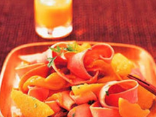 Tagliatelles de jambon cuit, mangue et orange
