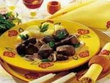 Bœuf mariné à la crème de morilles