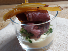Verrine ricotta magret de canard fumé
