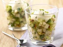 Verrine concombre de France poire et menthe aux pignons