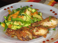 Poulet à la moutarde et tagliatelles de légumes