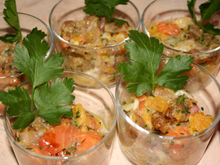 Tartare de saumon, de thon et de coquilles saint-jaques safrané