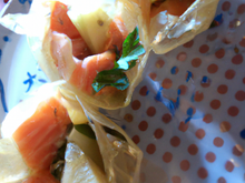 Papillotes de saumon au roquefort et aux poires