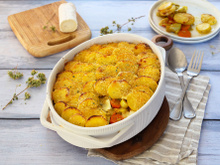 Gratin aux pommes de terre, poireaux et carottes