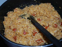 Risotto à la bière, aux oignons, chorizo et parmesan