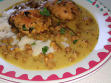 Chapon aux lentilles et lait de coco