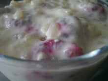 Riz au lait au chocolat blanc et aux framboises