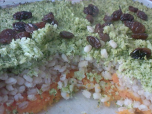 Gâteau d'orge, carottes et brocolis