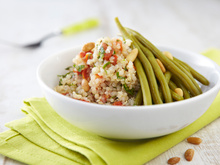 Salade de haricots verts et quinoa aux tomates confites et coriandre