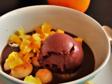 Soupe d'agrumes au thé Bergamote, Sorbet chocolat amer
