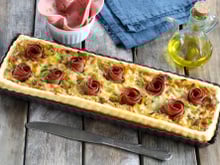 Quiche rectangle aux poireaux et à la mortadelle Halal Isla Délice