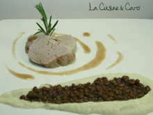 Filet mignon sauce rhubarbe, purée de chou fleur et lentilles