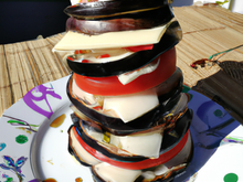 Mille-feuille d'aubergines tomates et mozzarella