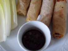 Nems butternut-carotte et leurs petites sauces